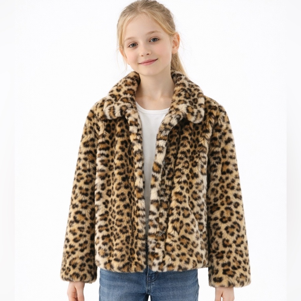 C & C California little girls leopard faux fur coat